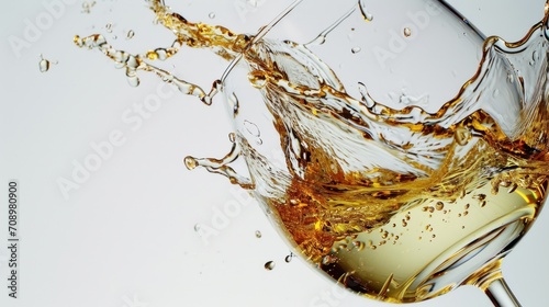  a close up of a wine glass with a liquid splashing out of the top and bottom of the glass, on a white background with only the wine being poured into the glass.