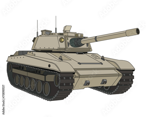 Main battle tank Coloring Page. Sand camouflage color. Armored fighting vehicle. Special military transport. Colorful detailed vector illustration isolated on white background.