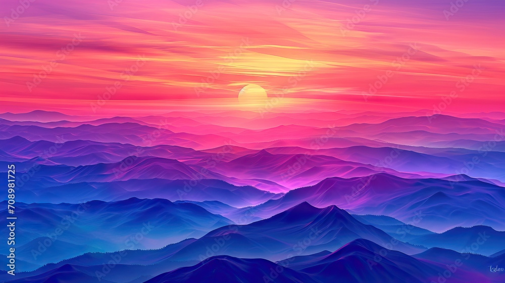 Melodic Harmony of Sunset Shades: Amber, Magenta, and Indigo Painting the Horizon with a Symphony of Colors