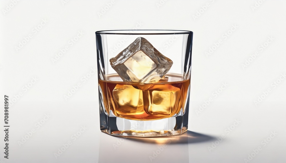 whiskey with ice on isolated background design element for menu and bar card ai