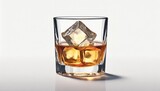 whiskey with ice on isolated background design element for menu and bar card ai