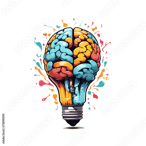 Graffiti Lamp bulb with human brain inside. Idea generation, brainstorm concept