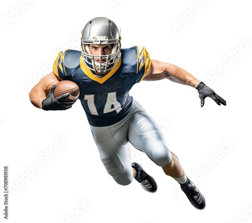 Obraz na płótnie Gridiron running back player running with a ball on isolated background w salonie
