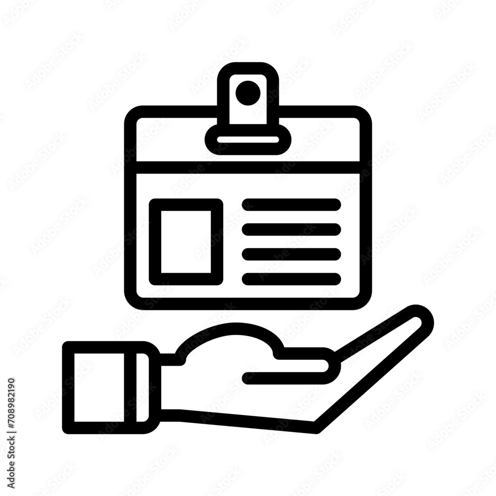 id card and hand icon outline black style. Business and finance icons id card and hand icon outline black style. Business and finance icons