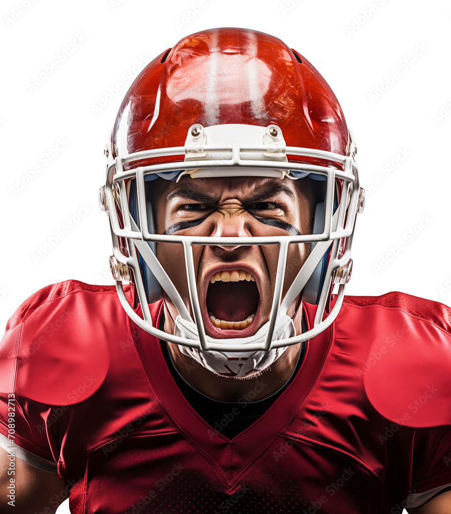 Angry aggressive american football screaming with open mouth