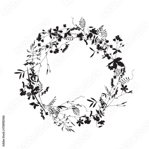 wreath of meadow herbs  frame  vector illustration