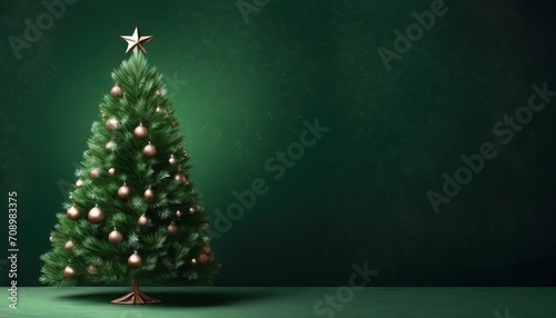 christmas green tree on a dark green background happy new year