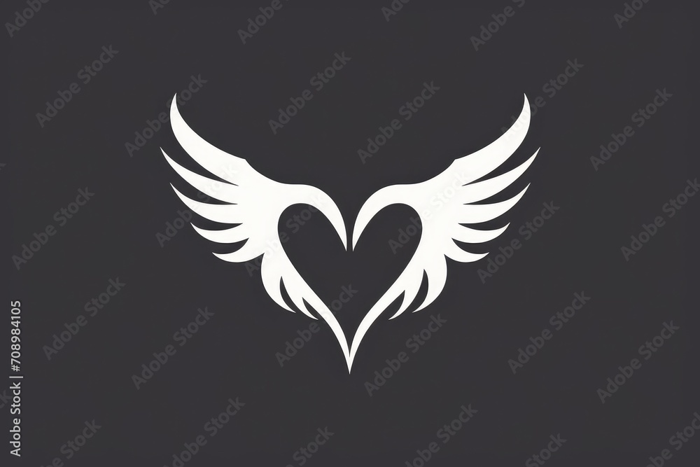 Emblem of Love and Freedom: Angelic Heart Wings on Dark Backdrop - Generative AI Emblem of Love and Freedom: Angelic Heart Wings on Dark Backdrop - Generative AI