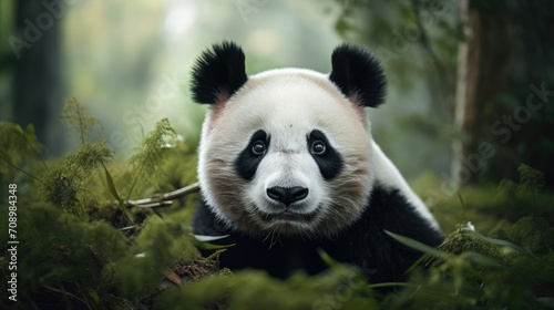 Captivating Gaze of a Giant Panda in Lush Greenery  A Symbol of Hope - Generative AI