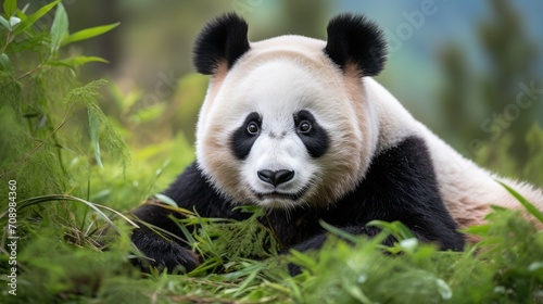 Captivating Gaze of a Giant Panda in Lush Greenery  A Symbol of Hope - Generative AI