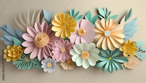 handcrafted 3d paper flowers composition in pastel shades