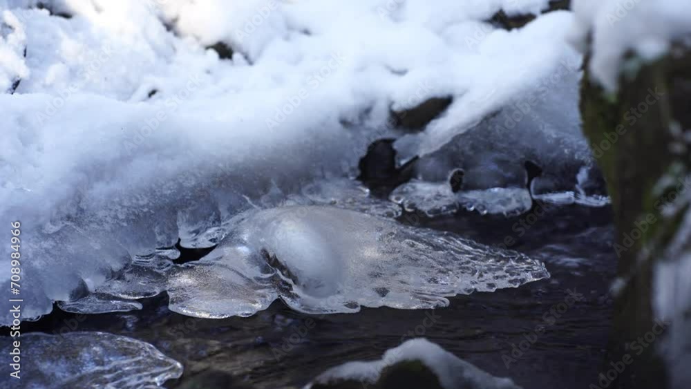 Crystal clear water flowing down a ice and snow covered stream in Laterns, Austria Crystal clear water flowing down a ice and snow covered stream in Laterns, Austria