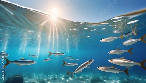 anchovies swimming in groups in the water