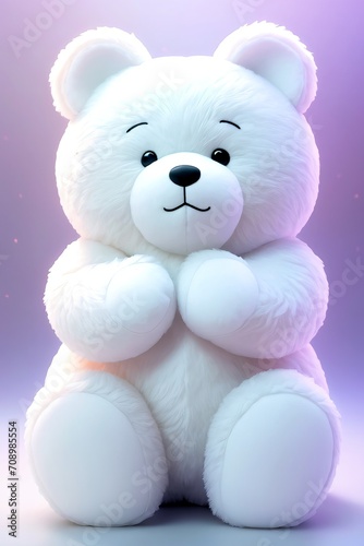 White toy fluffy bear in neon light