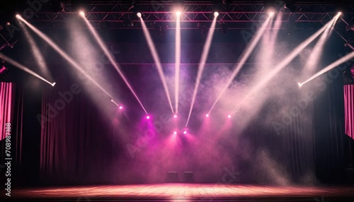 stage light with colored spotlights and smoke concert and theatre dark scene ai