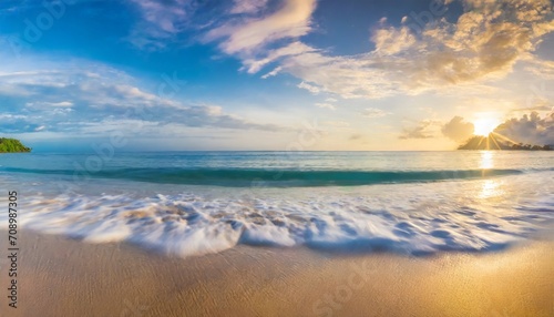 closeup sea waves beach horizon panoramic beach landscape paradise tropical beach summer seascape colorful sunset sky soft sand calmness tranquil relaxing sunlight inspire meditation vacation