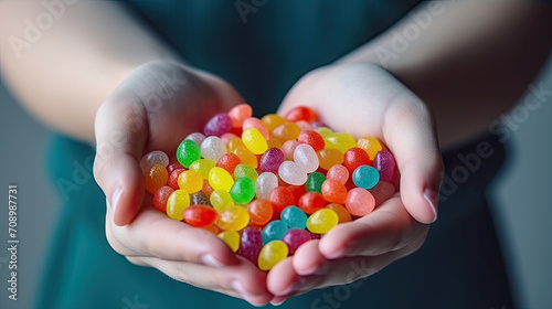  hands holding colorful candy