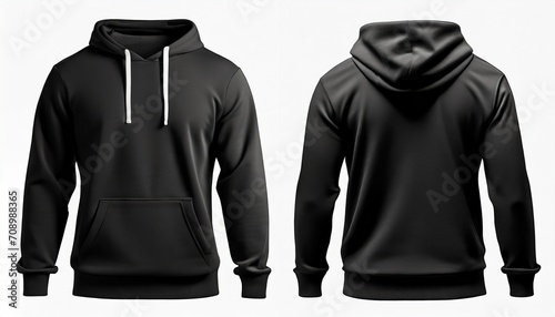 set of black front and back view tee hoodie hoody sweatshirt on background cutout png file mockup template for artwork graphic design