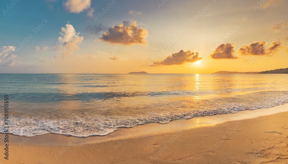 closeup sea sand beach panoramic beach landscape inspire tropical beach seascape horizon orange and golden sunset sky calmness tranquil relaxing sunlight summer mood vacation travel holiday banner
