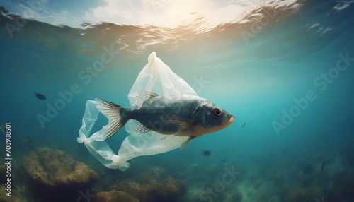 fish like a plastic bag water pollution concept ecological problems waste in the ocean rubbish in nature generated ai photo