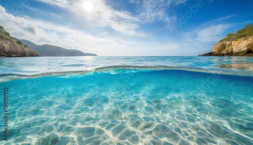 blue ripped sea water as swimming pool crystal clear ocean lagoon bay turquoise blue azure water surface closeup natural environment tropical mediterranean beach water background
