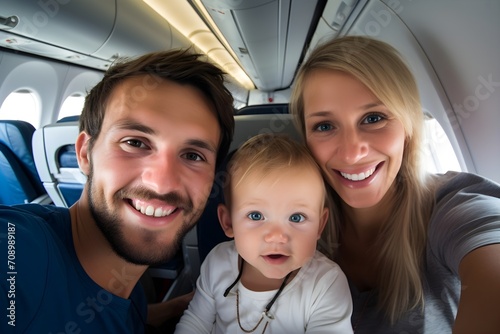 family selfie in airplane, Generative AI