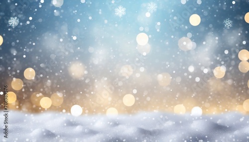 winter christmas background with snow and blurred light bokeh effect © Richard