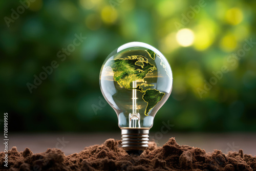 A light bulb with a green globe inside depicts an environmentally friendly concept. This asset is perfect for eco-friendly themes and sustainability-related designs, such as green energy campaigns a