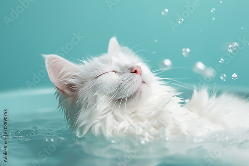 A cat bathing in the water photo