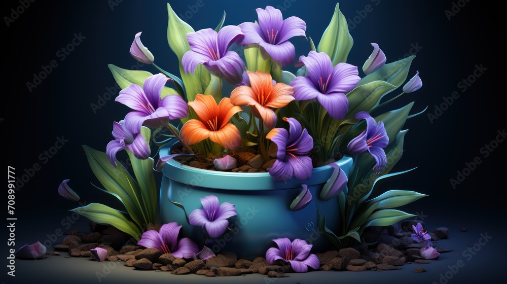 Flower petal pink and blue in pot.UHD wallpaper