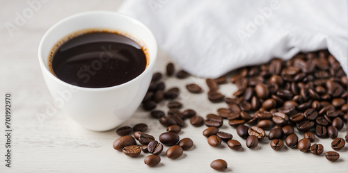 serving a cup of coffee and a bag of coffee beans on the table 9