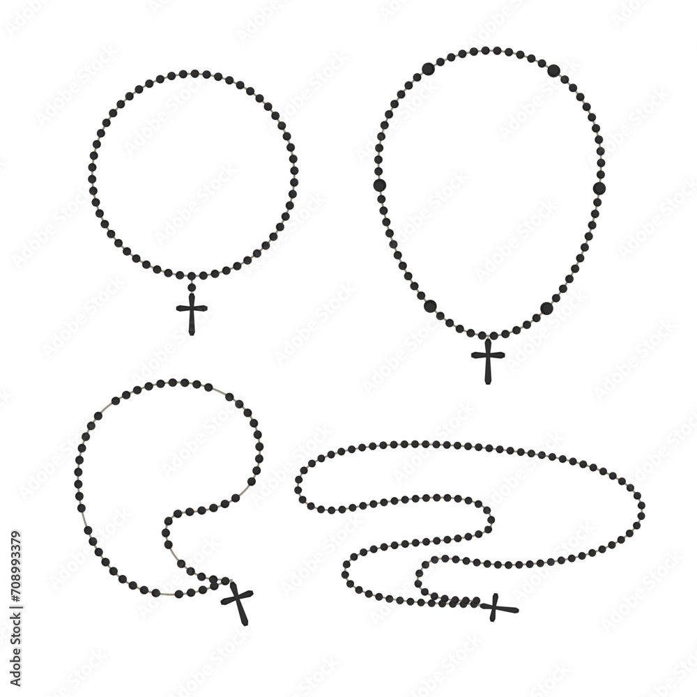Cartoon Different Prayer Catholic Chaplet with a Cross Set Isolated on White Background. Vector illustration of Rosary Beads Cartoon Different Prayer Catholic Chaplet with a Cross Set Isolated on White Background. Vector illustration of Rosary Beads