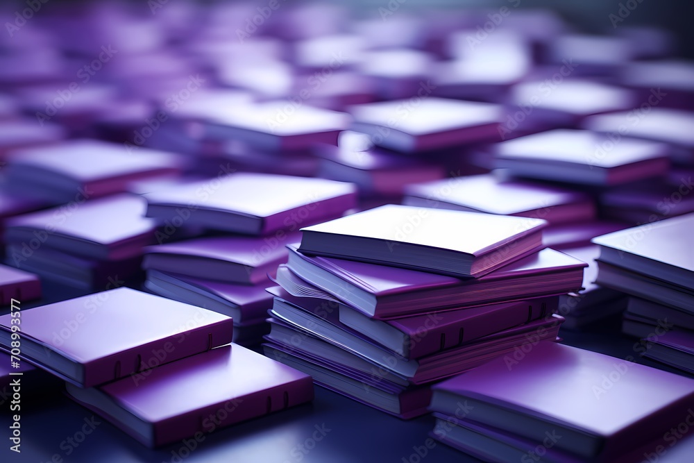 Artistic shot of neatly arranged school notepads with a gradient purple surface - obrazy, fototapety, plakaty 