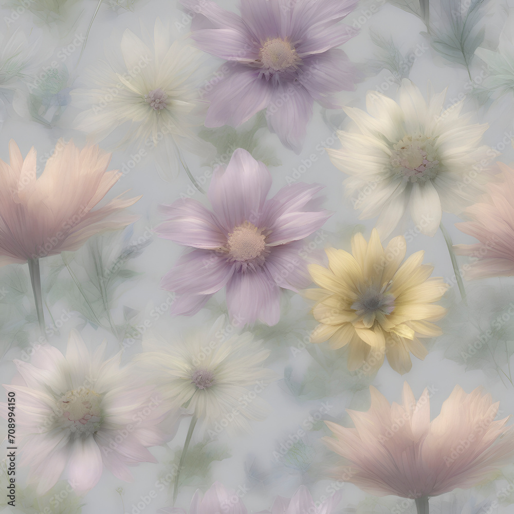 Fototapeta premium Pastel wildflower illustration. 