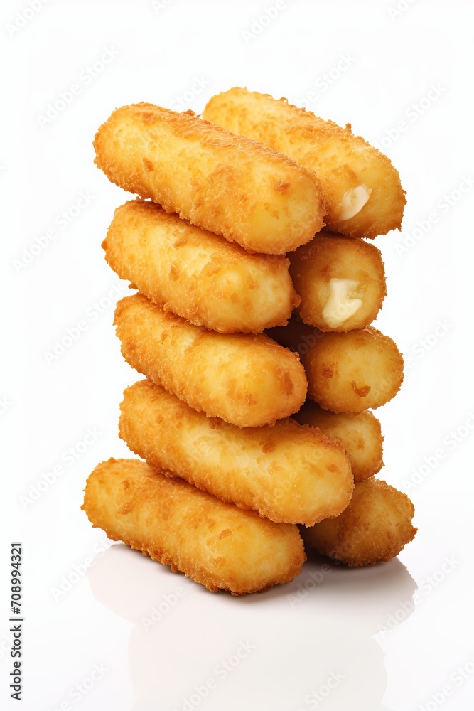 Breaded mozzarella sticks isolated on white background Breaded mozzarella sticks isolated on white background