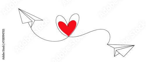 Paper plane line art style with love transparent background 