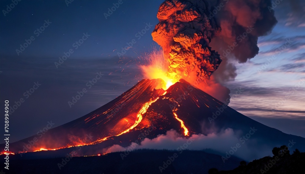 volcano eruption at night natural disaster volcano explosion lava erupts