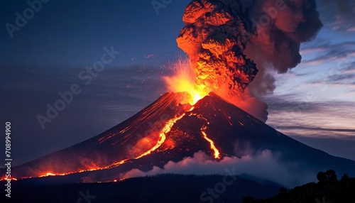volcano eruption at night natural disaster volcano explosion lava erupts photo