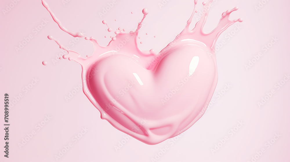 Pink heart made of cream and water splashes on a light background. Cosmetic love concept. Generative AI