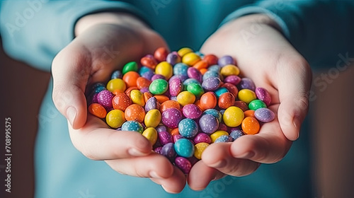 hands holding colorful candy, 