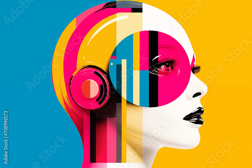Abstract masterpiece of a woman's face emerged, brought to vivid life through the artistry of CMYK digital printing and design, showcasing beauty in a tapestry of vibrant hues and captivating forms