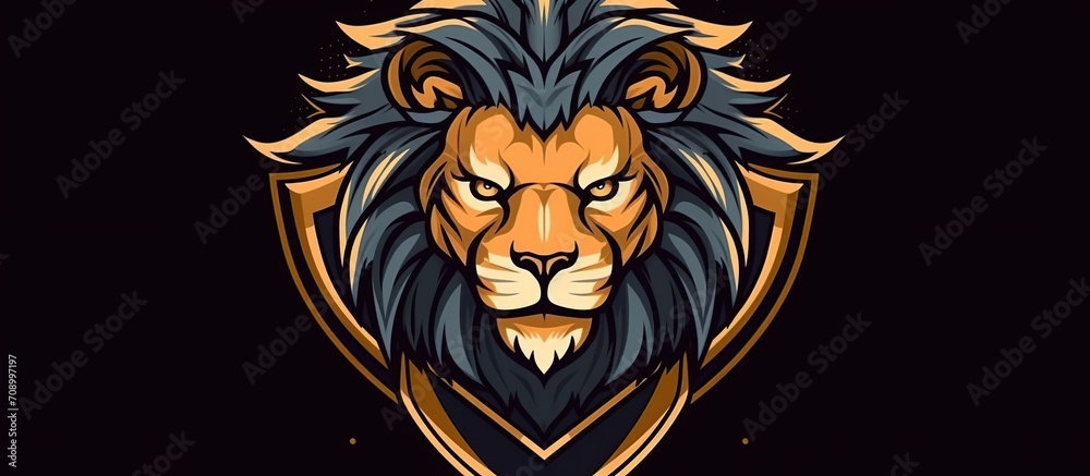 illustration of a lion's head inside a shield