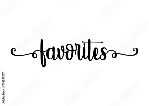 Logo con palabra en texto manuscrito favorites con raya de decoración de caligrafía	