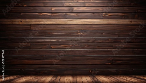Dark wooden background with floor, single light wood panel, single central light