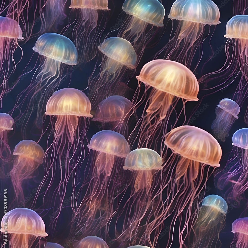 Naklejka premium Group of jellyfish in the ocean.