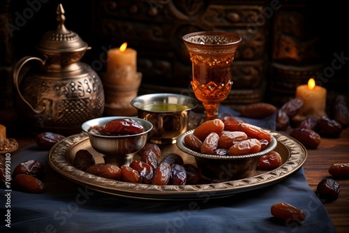 Arabic coffee and dates, a cultural staple representing Arabian hospitality