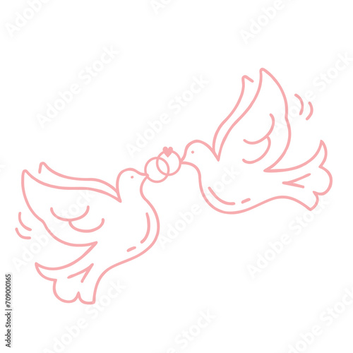 a pair of doves carrying rings