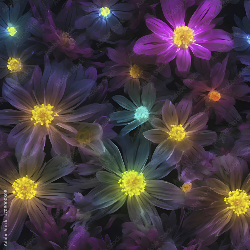 Obraz premium Colorful glowing wildflower at night. 