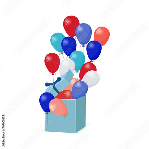 Multi-colored balloons from a gift box on a isolated background.