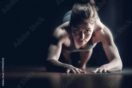A woman gymnast exercises on sports horizontal bars  dark background isolate.